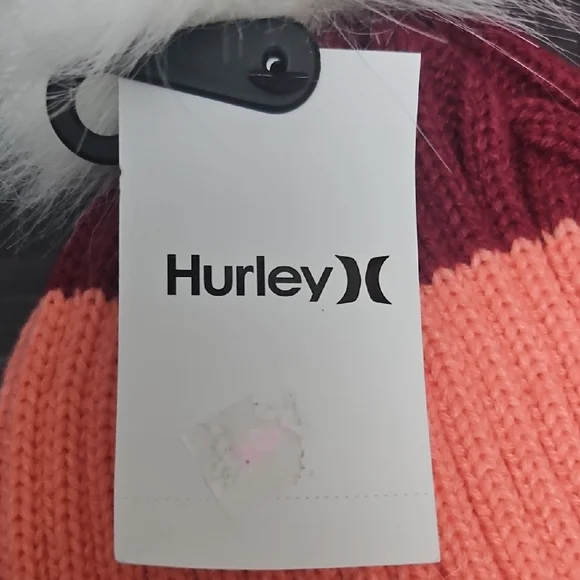 Hurley Pink and White Pom-Pom Beanie New With Tag